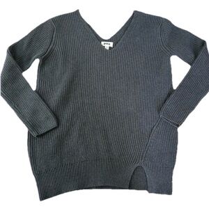 Pact Women’s Sz L Organic Cotton Double V-Neck Tunic Knit Sweater Dark Gray NWOT